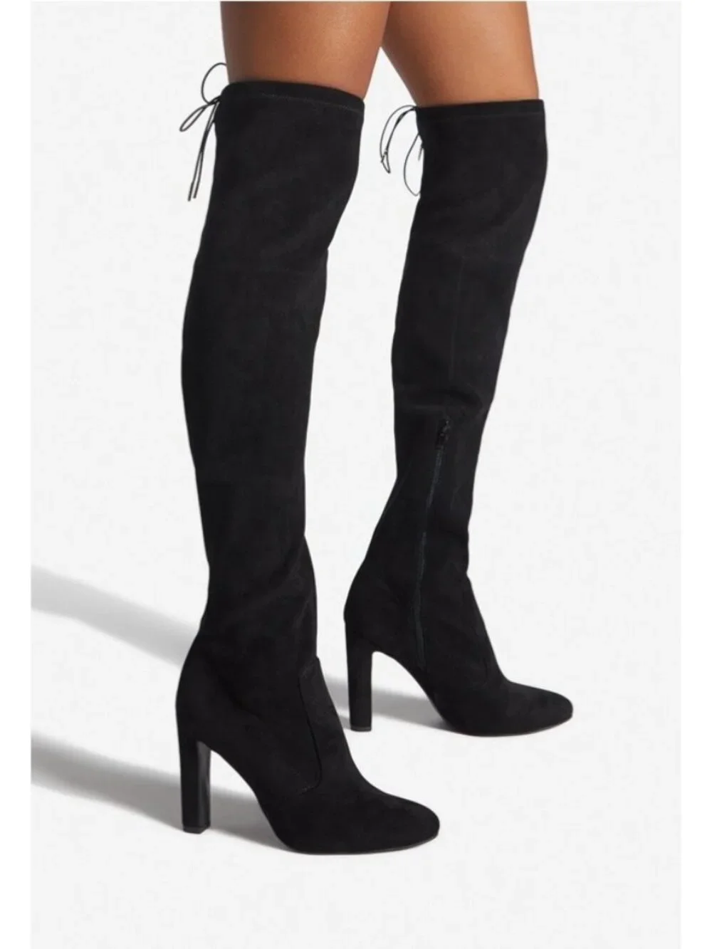 NIB Black Over The Knee Faux Suede Almond Toe Block Heel Boots 10 | Whimsigoth